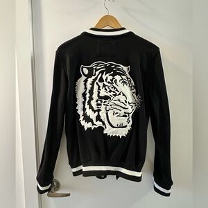 Garage Black Sweater Bomber with White Tiger